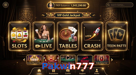 Main screen of Pakwin777 casino page for PK players